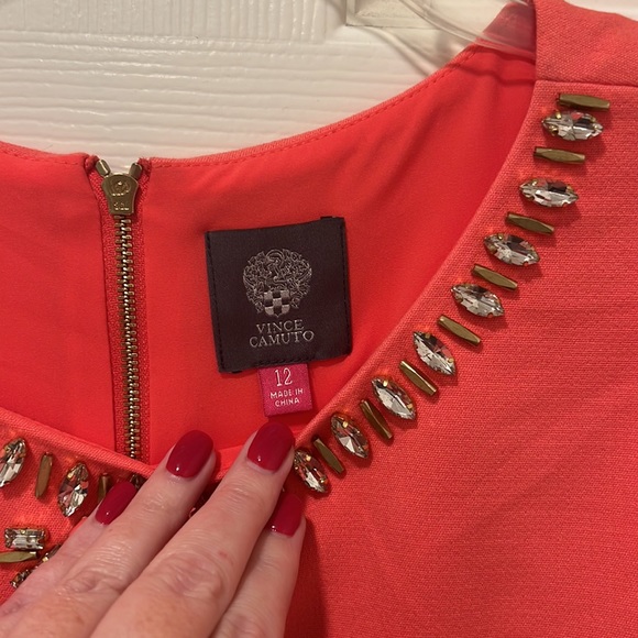 Vince Camuto NWT Cap Sleeve Orange Coral Dress w/ Rhinestones- Size 12 - Picture 2 of 7